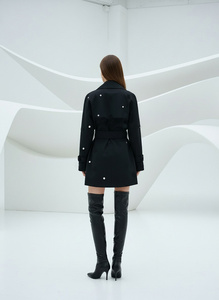 A11533 Veste de soirée <span class=keywords><strong>noire</strong></span> pour <span class=keywords><strong>femme</strong></span>, longue, sans manches, style trench-coat sexy, col rabattu, <span class=keywords><strong>ceinture</strong></span> brodée de cristaux et de diamants - Product Image 6
