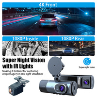Kamera Dasbor WiFi Tiga Lensa Lintas Negara Baru 4K Ultra HD Infrared Night Vision GPS Sudut 170 Derajat Deteksi Gerakan Loop