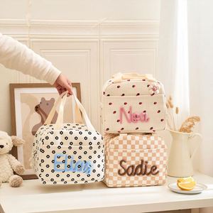 Sac à déjeuner personnalisé en velours côtelé, style japonais-coréen, tricoté épais, brodé à la main, uni/à carreaux/à fleurs - Product Image 2