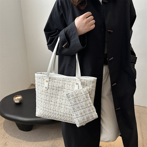 Nouveauté 2026 : Sac fourre-tout en tweed à carreaux grande capacité, élégant et tendance, sacs à bandoulière pour <span class=keywords><strong>femme</strong></span>, idéal pour les tenues décontractées quotidiennes - Product Image 4