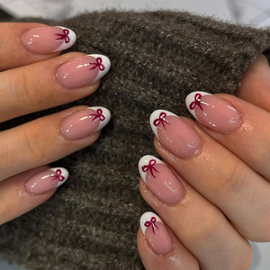 24 Uds Rosa almendra francesa cubierta completa uñas postizas arco Simple corazón brillante diseño Día de San Valentín prensa en las uñas para amante - Product Image 6