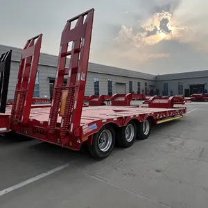 Transportation 80 tons front loading 3 axle low bed semi trailer flatbed semi trailers