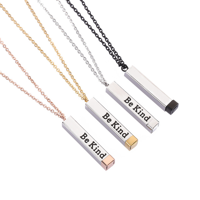 Custom Personalized Letter Engraving Logo Stainless Steel Scalability Square 3D Bar Vertical Tags Pendant Necklaces