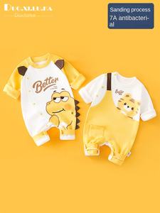 Combinaison en coton pour bébé Printemps 2024, vêtements nouveau-né garçons filles, longue, décontractée, à boutonnage simple, motif dessin animé, modèle Fujian - Product Image 2