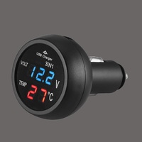 Termómetro Digital 3 en 1, Monitor de Batería de Coche, Cargador USB para Coche, Probador de Voltaje Automático de 12/24 V, Medidor Inteligente de Voltaje