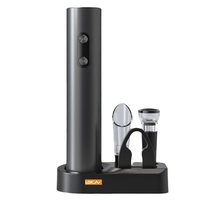 Ensemble ouvre-bouteille électrique et accessoires à vin 4-en-1 avec verseur, bouchon et base de rangement en plastique, fonctionnant sur piles
