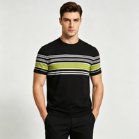 T-shirt rayé jacquard 100 % coton pour homme, vente en gros, marque privée disponible, faible MOQ, livraison rapide, échantillons OEM/ODM en stock.