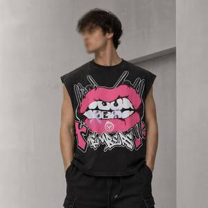 Custom vest High Quality Cotton Acid Wash <b>Y2K</b> Grunge Graphic Print Boxy Fit Mens Sleeveless T <b>Shirt</b> Men's Tank Top - Product Image 3