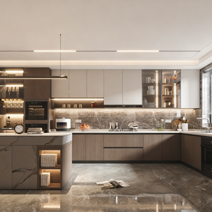 Système de cuisine intégré moderne, armoires en bois haut de gamme sur mesure, panneaux mélaminés, meubles contemporains de luxe écologiques pour - Product Image 1