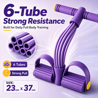 Cuerda Elástica Multifuncional de 6 Tubos con Pedal, Material Ecológico de Látex/NBR, Equipo de Fitness, Yoga, Abdominales, Ejercicios de Piernas