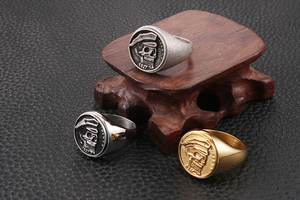 Custom logo Engraved Vintage Stainless Steel <b>Men</b> Skull <b>Rings</b> IP Silver <b>Black</b> Gold Skeleton Pirates Jewelry Heavy High Quality - Product Image 6