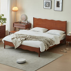 Cama de plataforma de madera maciza con <span class=keywords><strong>cabecero</strong></span> ondulado, tocador y mesita de noche, juego de muebles de dormitorio moderno y minimalista con almacenamiento - Product Image 1