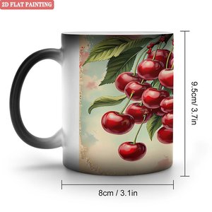 Taza de Cerámica de 11 oz, Taza Mágica que Cambia de Color con Diseño Artístico de Cerezas, Vajilla Sensible al Calor - Product Image 1