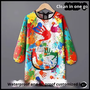 Long-Sleeved Waterproof Painting Apron for Kids <b>Cover</b> Dress Kindergarten Art Reverse Baby Eating Bib Made of Polyester - Product Image 3