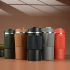 Gobelet isotherme en acier inoxydable 304 avec manchon en silicone antidérapant, tasse à café portable pour voiture et usage extérieur - Product Image 2