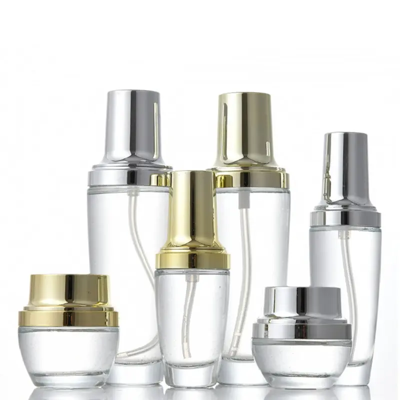 20 30 50ML Gold Silver Clear Cosmetic Packaging Series 20g 30g 50g Glass Serum Dropper Mist Spray Lotion Pump Bottle Cream Jar