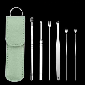 Estuche de cuero de alta calidad para limpiadores de oídos, juego de 6 piezas, limpiador de oídos con resorte en espiral, herramienta de limpieza de oídos, seis piezas - Product Image 4