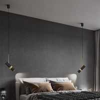Lustre de chevet moderne de style scandinave/nordique, petit et long, en aluminium, noir + vert, avec LED réglables en hauteur, lumière de luxe