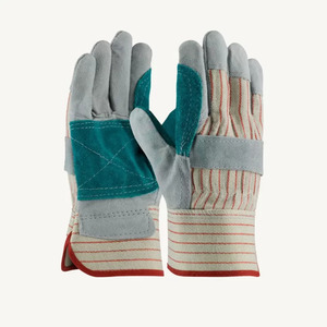 Guantes de Trabajo Resistentes al Calor para Uso General, Forro de Lona de Algodón, Palma Doble Reforzada con Cuero, Puño Reforzado, 12 oz, Verde Gris - Product Image 6