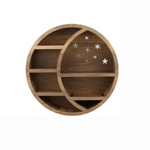 Moon Home Decor Floating Shelf Stylish Crystal Essential Oil Locker with Star Holes (brown)