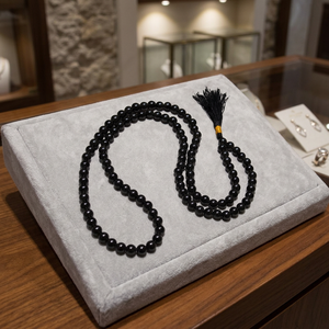 Jap Mala de Ágata Negra, 108 Cuentas Pulidas, Collar de Oración Budista con Borla, Diseño Duradero, Mayorista, Jap Mala Tallado en Piedra Preciosa - Product Image 3
