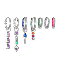 Ensemble de boucles d'oreilles créoles de style Ins en laiton en or 18 carats avec boucles d'oreilles en zircon coloré, boucle d'oreille luxueuse et élégante pour femme
