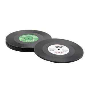 Stock à vendre PVC Souple CD coaster Disque Vinyle Sous-verres disque Noir tapis de tasse en silicone