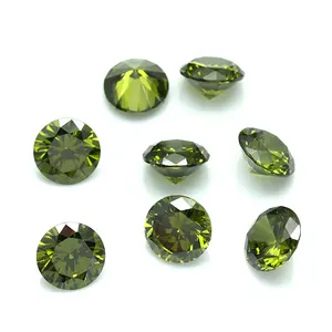 Yisheng Jewelry Loose Gemstone Factory 4MM Round Diamond Cut Loose Synthetic Peridot CZ Stone Cubic Zirconia Gems Stones