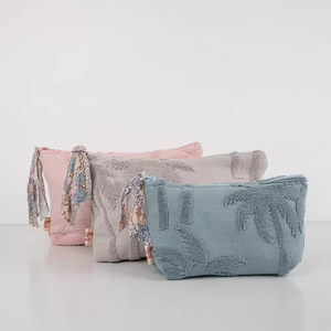 Jakarlı Havlu Kumaş El Çantası Portföy Çanta Moda Toptan Fermuarlı Kapatmalı Kozmetik Makyaj Çantası - Product Image 1