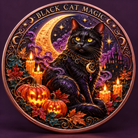 Pièce de monnaie 3D en cuivre pur 999 de 1 oz, artisanat métallique, thème sorcière et chat d'Halloween, avec boîte cadeau, impression UV en relief, objet de collection, souvenir, cadeau