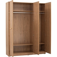 Armario SAMOS Espacioso de 3 Puertas Color Roble, Diseño Escandinavo Moderno, Barra para Colgar Ropa, 4 Estantes, Mueble para Dormitorio