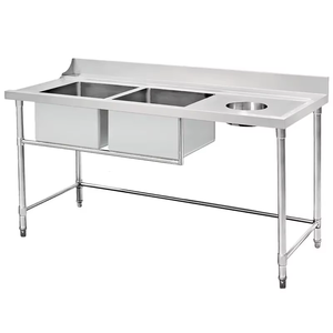 Mesa sucia/sucia de acero inoxidable con cuencos de fregadero para lavavajillas de paso - Product Image 5