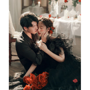 Black Off-The-Shoulder Ball Gown Empire Waist Vintage Evening Dress For Wedding Portrait Photography - Product Image 2