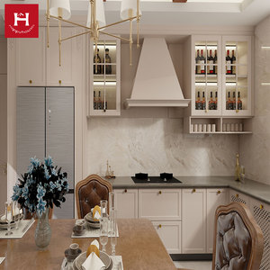 HAPPYHOUSES Mobili da <span class=keywords><strong>Cucina</strong></span> di Lusso Eleganti in Legno Massello Beige Chiaro <span class=keywords><strong>con</strong></span> Ante in Vetro per Sala da <span class=keywords><strong>Pranzo</strong></span> e <span class=keywords><strong>Cucina</strong></span> di Casa - Product Image 2