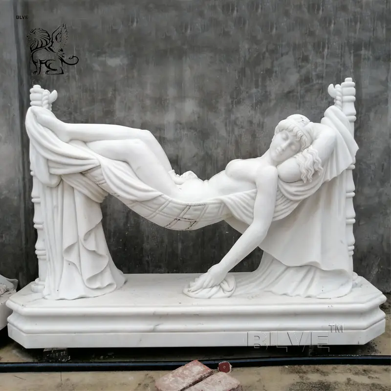 人気のホームガーデン装飾的なモダンな裸の女性白い大理石眠っている女性の像裸の横になっている女性の大理石の彫刻