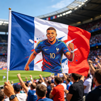 Drapeau de supporter personnalisé France Mbappé, impression numérique colorée, 100% polyester, pour matchs de football