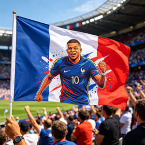 Drapeau de supporter personnalisé <span class=keywords><strong>France</strong></span> Mbappé, impression numérique colorée, 100% polyester, pour matchs de football - Product Image 1