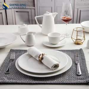 Vajilla De porcelana para restaurante y Hotel, diseño moderno en relieve personalizado, mesa De servicio, cerámica, color blanco