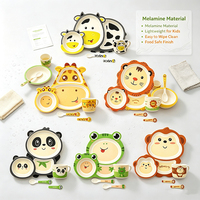Ensemble de vaisselle pour enfants en fibre de bambou à motif de dessin animé 5 pièces - Écologique et résistant à la chaleur - Pour restaurants