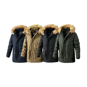 Chaqueta gruesa de invierno para hombre, parka de Color sólido, informal, a prueba de frío, con cuello de piel