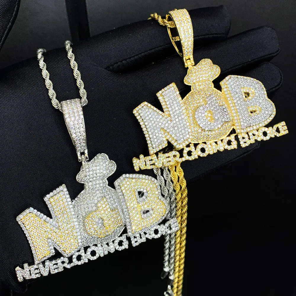 two tone gold silver plated micro pave 5a cubic zirconia cz never doing broke hip hop men pendant