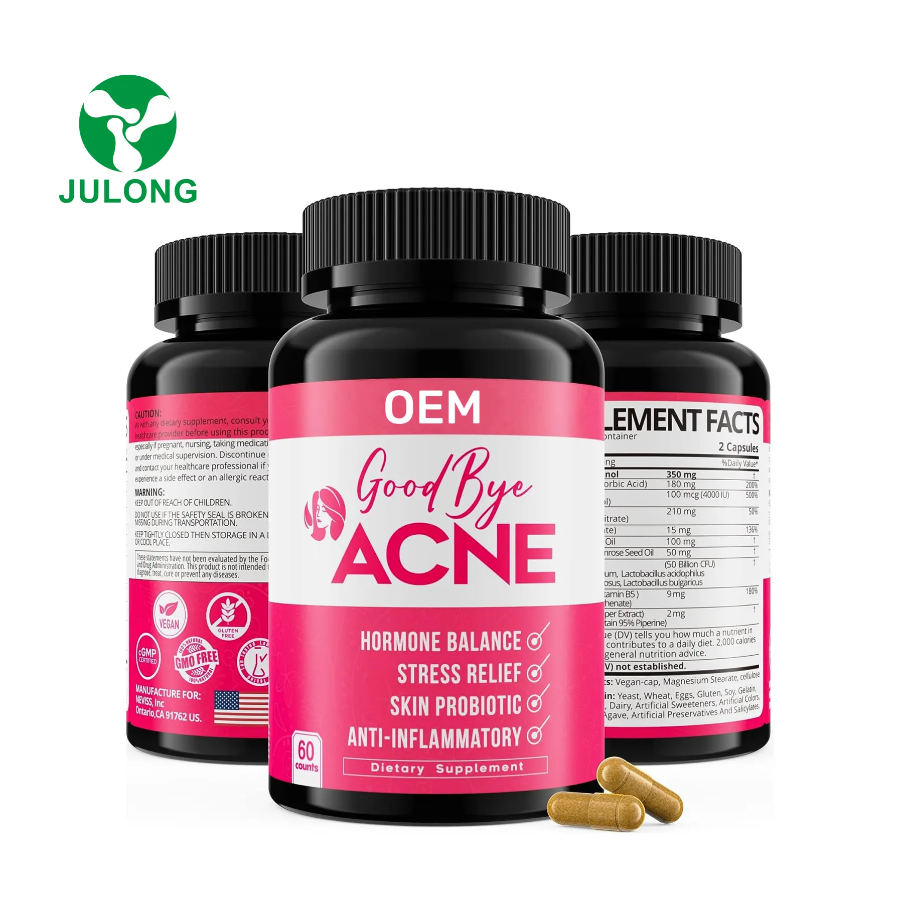 OEM ACNE Cleanse Capsules Vegan Capsules Hormonal Balance for Women Zinc Help Alleviate ACNE Mood Swings ACNE Treatment Capsule