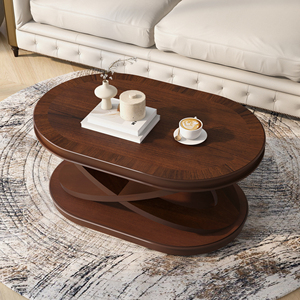Mesa de Centro Moderna de Madera Ovalada de 44 Pulgadas con Base en Forma de X, Mesa de Centro con Almacenamiento Abierto para Sala de Estar - Product Image 1