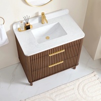 Meuble de salle de bain en bois massif MDF laqué de qualité supérieure, miroir moderne, meuble-lavabo personnalisé en noyer, plan de travail en marbre