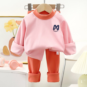 Pyjamas et ensembles de vêtements de détente en <span class=keywords><strong>polaire</strong></span> épaisse pour garçons et filles, automne et hiver, ensembles de couleur unie, confortables - Product Image 2