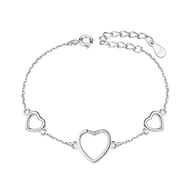 925 Sterling Silver 3 Double Heart Shaped Wedding Bracelet