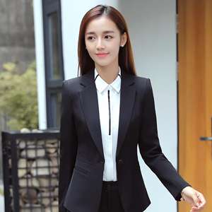 Costume de tailleur noir deux pièces pour femme, style business décontracté, élégant, été, avec détails boutonnés, anti-froissement et imperméable - Product Image 1