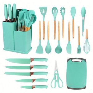 Ensemble d'ustensiles de cuisine antiadhésifs colorés de 19 pièces avec manche en bois, spatule en silicone, outils de cuisson compatibles lave-vaisselle - Product Image 5