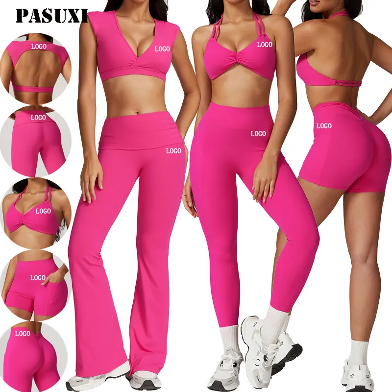 PASUXI Custom Nahtlose gerippte Yoga-Sets Fitness studio Hochwertige 6-teilige Fitness-Yoga-Kleidung Nachhaltige Fitness-Trainings kleidung