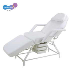Lettino da Massaggio Portatile per Trattamenti Corpo e Viso con 3 Cassetti Altezza Regolabile Sedia da Estetista Bianca per Salone - Product Image 1